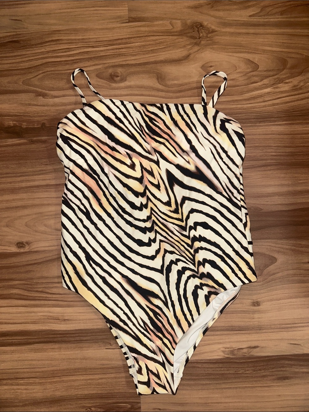 Shade & Shore Zebra-Print One-Piece Swimsuit in Cream, Black and Blush